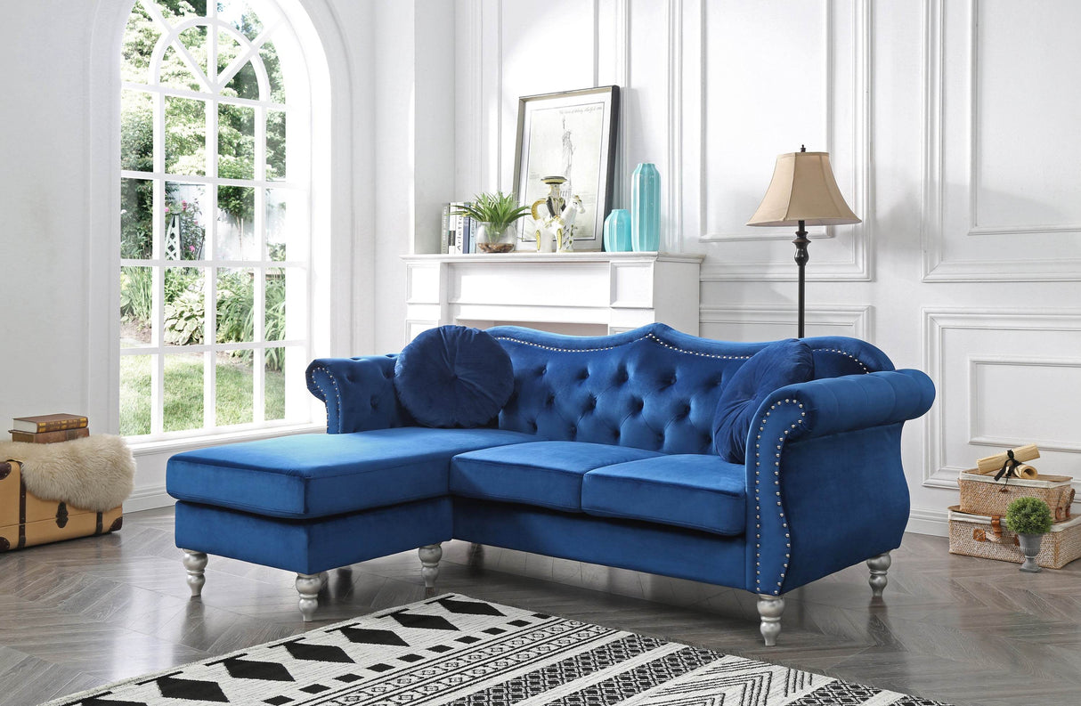 Velvet Upholstered 3-Seat Sofa Chaise With Foam Cushions - Omega Lifestyles