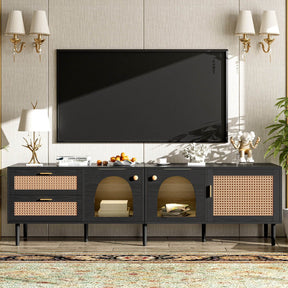 Modern Rattan-Inspired TV Stand With Storage Cabinets - Omega Lifestyles