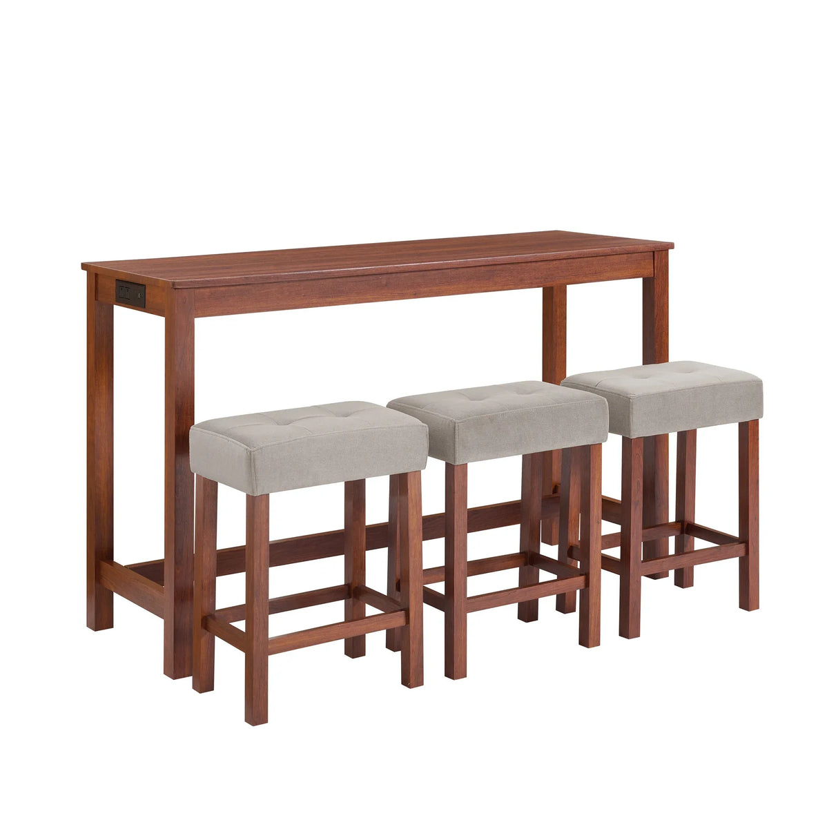 4-Piece Cherry Wood Bar Table Set With Power Outlets - Omega Lifestyles