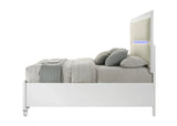 Queen White Boucle Storage Bed Frame With LED Lighting - Omega Lifestyles