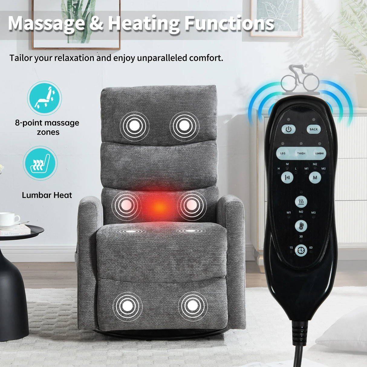 Heat Massage Recliner Chair With Swivel Rocker and Heat - Omega Lifestyles