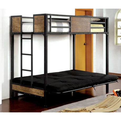 Industrial Metal Wood Twin Over Futon Bunk Bed - Omega Lifestyles