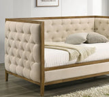 Transitional Twin Mattress Ready Natural Oak Fabric Daybed - Omega Lifestyles