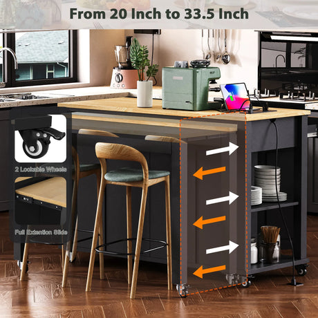 Extendable Rubber Wood Veneer Kitchen Island Cart - Omega Lifestyles
