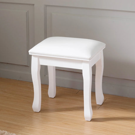 White Solid Wood Vanity Stool With Cushioned Seat - Omega Lifestyles