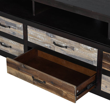 Retro Distressed Solid Wood TV Stand With Drawers - Omega Lifestyles