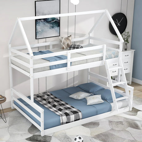 Twin Over Full Pine Wood House Bunk Bed With Ladder - Omega Lifestyles