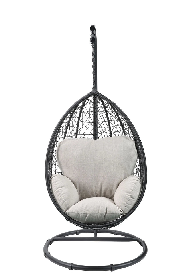 Beige Fabric Black Wicker Patio Swing Chair With Cushion - Omega Lifestyles