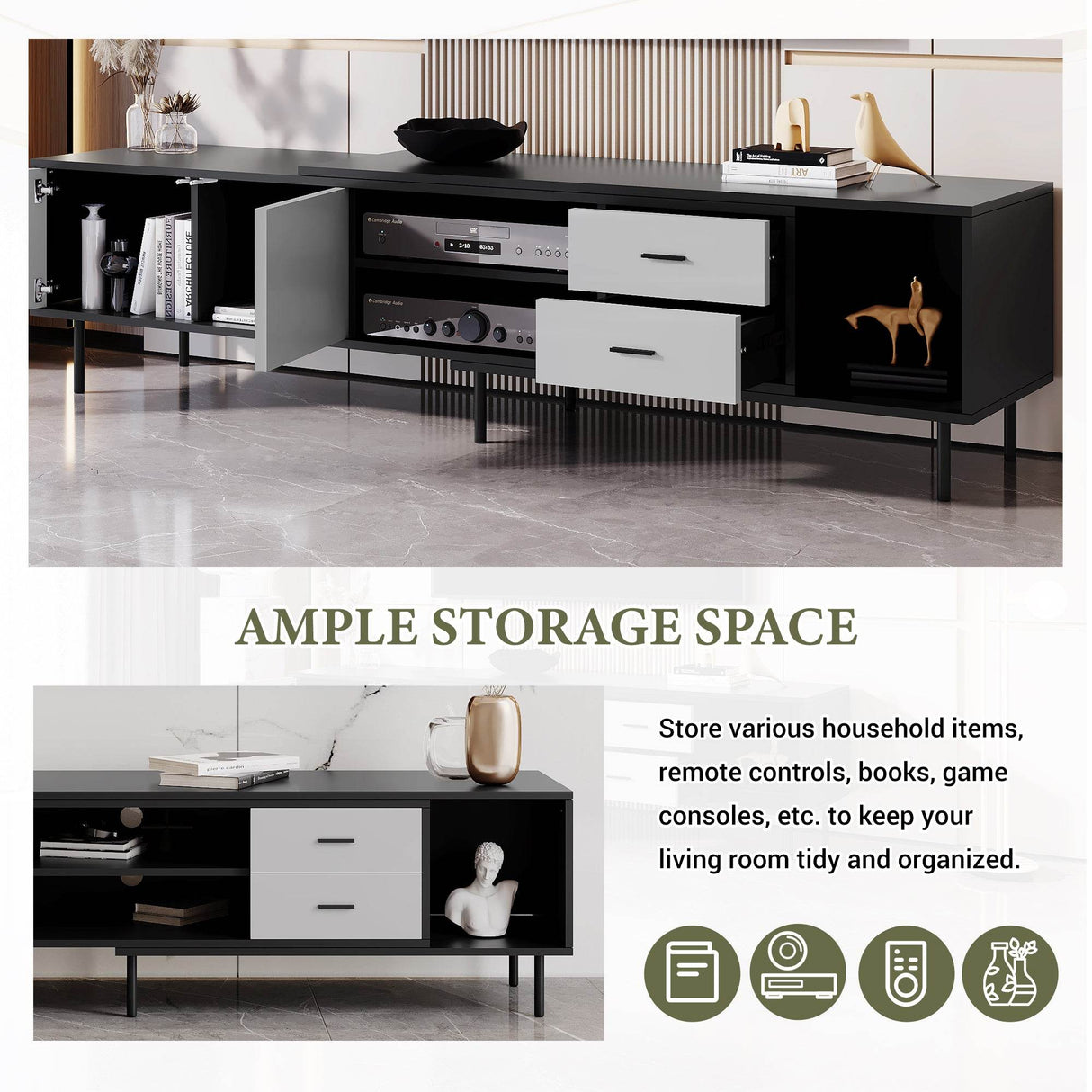 Modern Minimalist Black Grey MDF TV Stand - Sleep Galleria