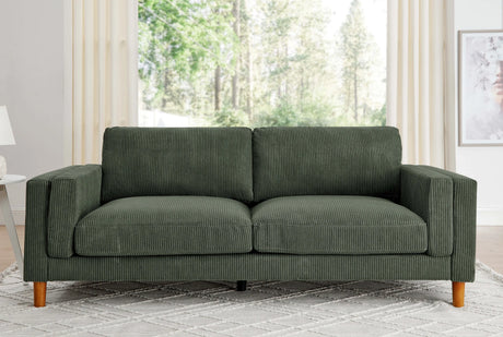 Dark Green Corduroy Upholstered Square Arm 3-Seat Sofa - Omega Lifestyles