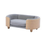 Scandinavian Style Solid Wood Elevated Pet Bed With Velvet Cushion - Sleep Galleria