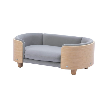 Scandinavian Style Solid Wood Elevated Pet Bed With Velvet Cushion - Sleep Galleria