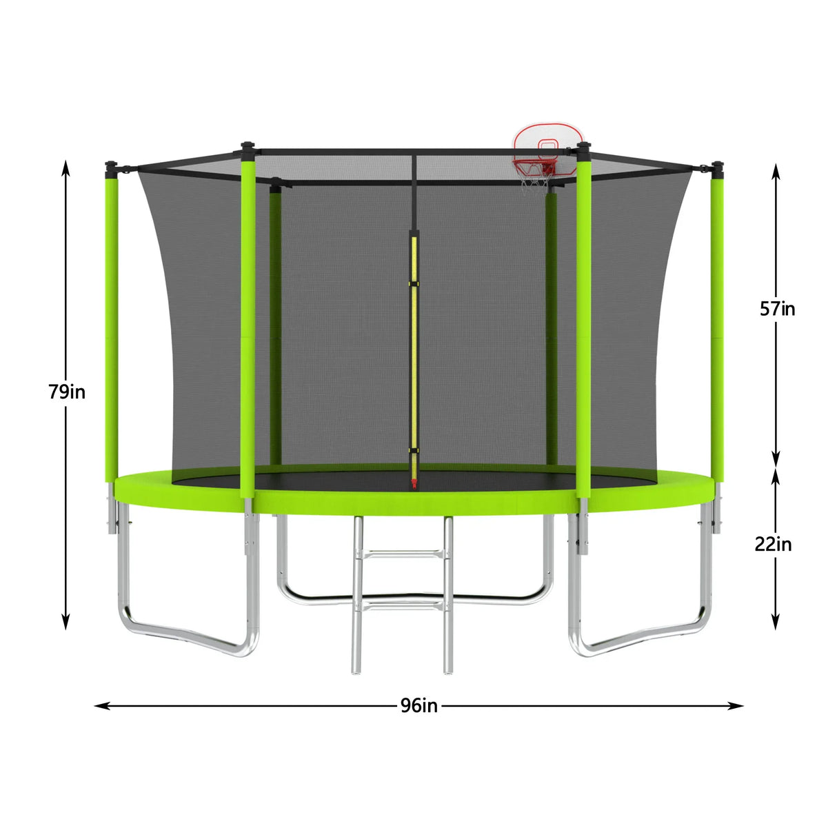 8-Inch Green Safety Enclosure Outdoor Trampoline - Omega Lifestyles