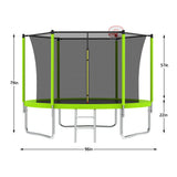 8-Inch Green Safety Enclosure Outdoor Trampoline - Omega Lifestyles
