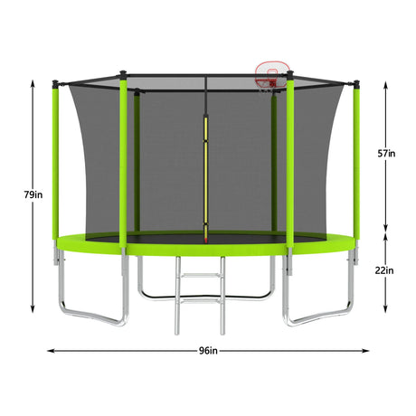 8-Inch Green Safety Enclosure Outdoor Trampoline - Omega Lifestyles
