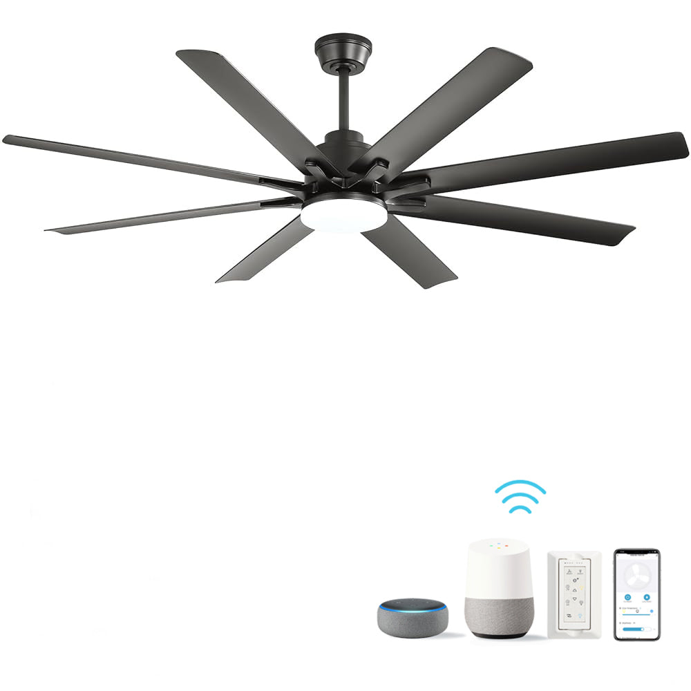 66-Inch Matte Black Smart Reversible DC Motor Ceiling Fan