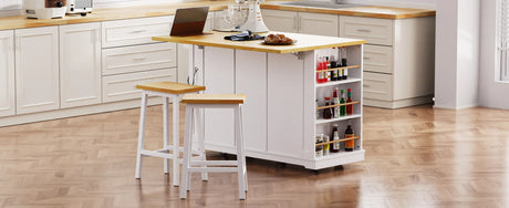 53-Inch Mobile Kitchen Island Set With Storage Drawers - Omega Lifestyles