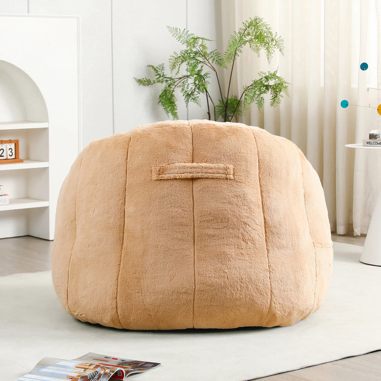 High Density Foam Brown Faux Fur Beanbag Chair - Omega Lifestyles