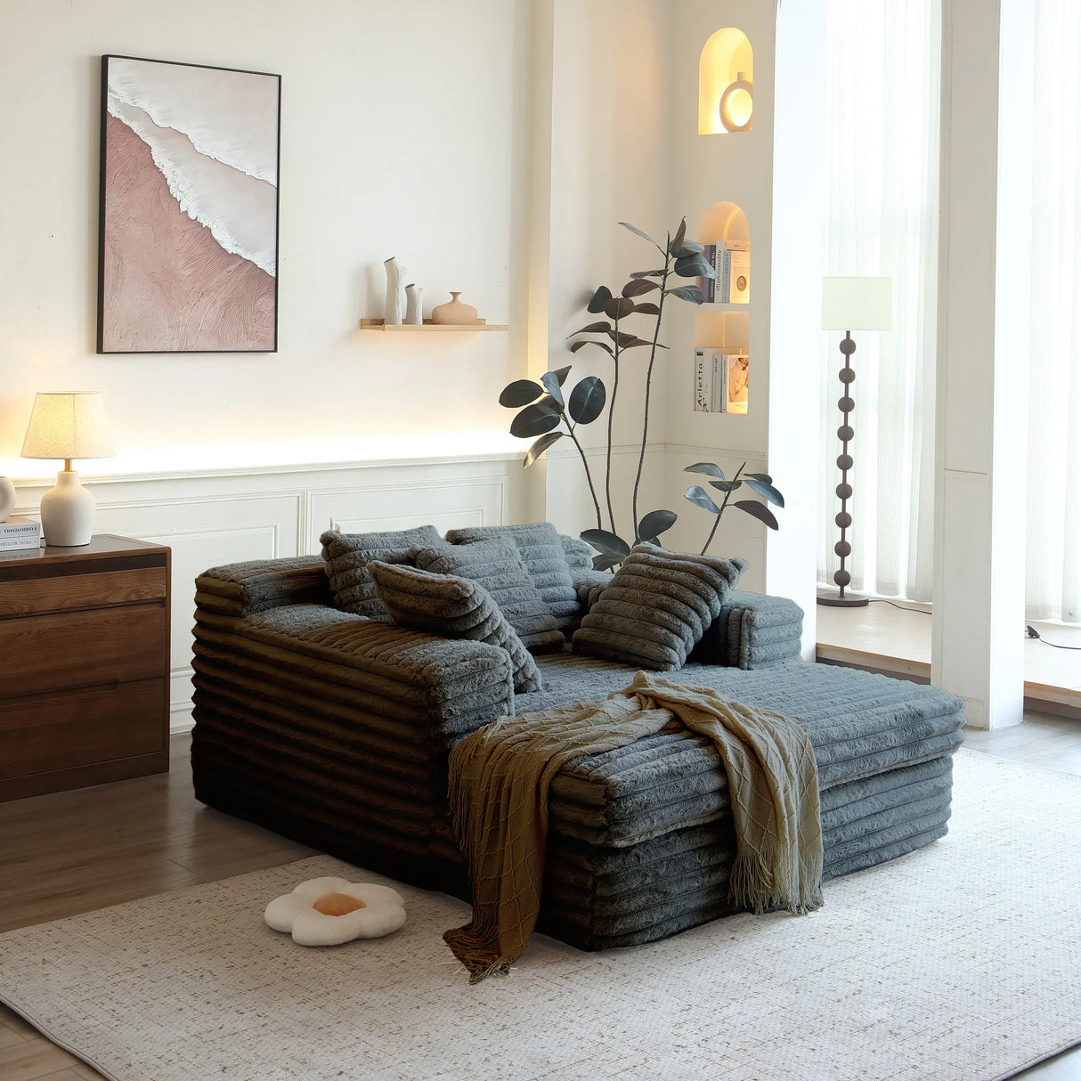 Oversized Corduroy Upholstered Chaise Lounge Chair - Omega Lifestyles