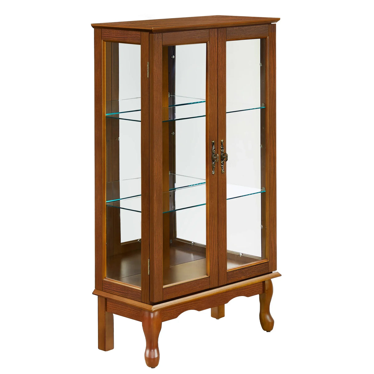 Lighted Oak Curio Cabinet With Adjustable Tempered Glass Shelves - Omega Lifestyles