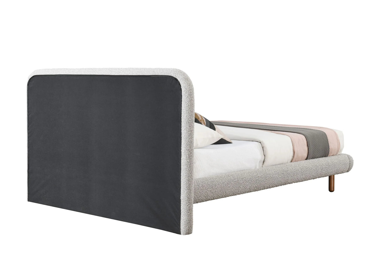 Queen Upholstered Gray Boucle Wooden Bed Frame - Omega Lifestyles