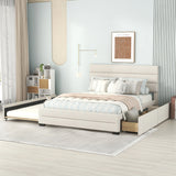 Queen Upholstered Platform Bed With Twin Trundle And Storage Drawers - Omega Lifestyles