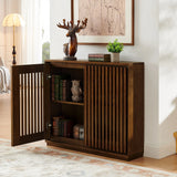 Mid Century Modern Fluted Walnut Solid Wood Sideboard Cabinet - Omega Lifestyles