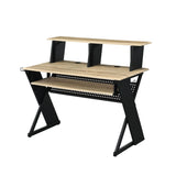 Natural Oak Finish Music Recording Studio Desk With Keyboard Tray - Omega Lifestyles
