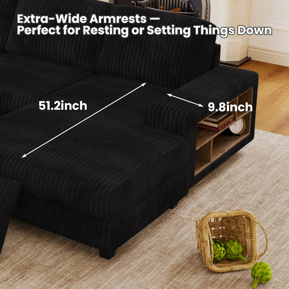 Convertible U-Shaped Corduroy Fabric 4-Seat Sofa - Omega Lifestyles