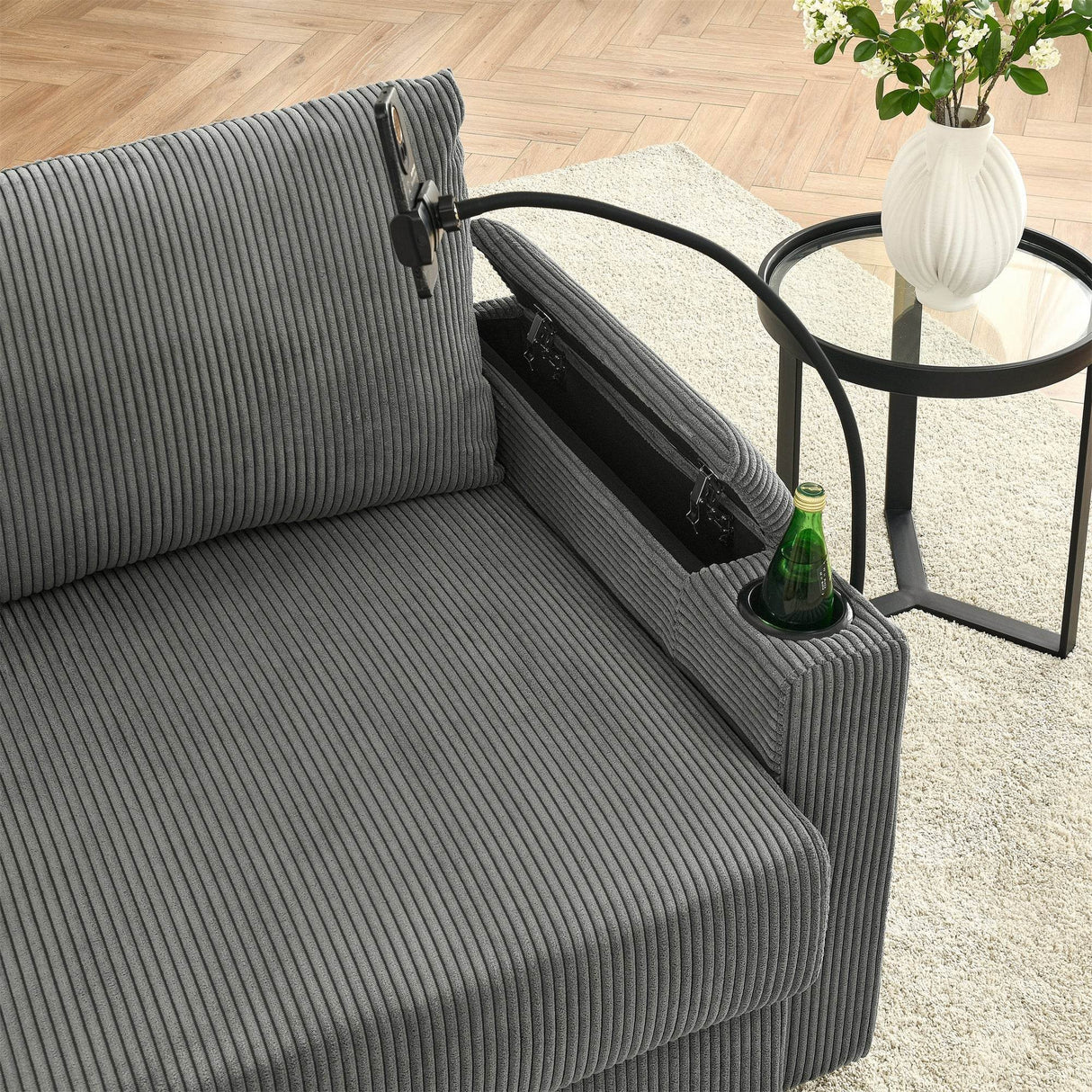 Modern Grey Corduroy 3-Seat Armless Sofa Chair - Omega Lifestyles