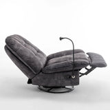 Modern Black Velvet Swivel Gliding Recliner Chair With Phone Holder - Omega Lifestyles