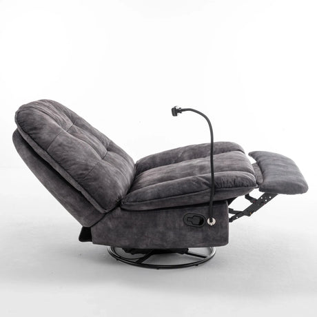 Modern Black Velvet Swivel Gliding Recliner Chair With Phone Holder - Omega Lifestyles