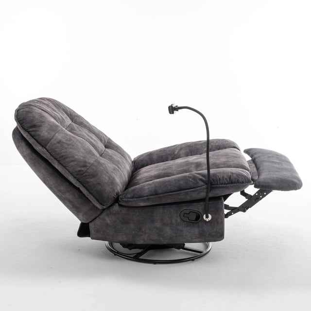 Modern Black Velvet Swivel Gliding Recliner Chair With Phone Holder - Omega Lifestyles