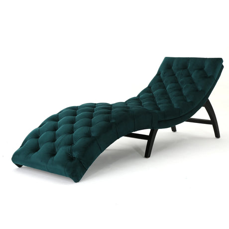 Elegant Teal Altay Velvet Tufted Curved Chaise Lounge - Omega Lifestyles