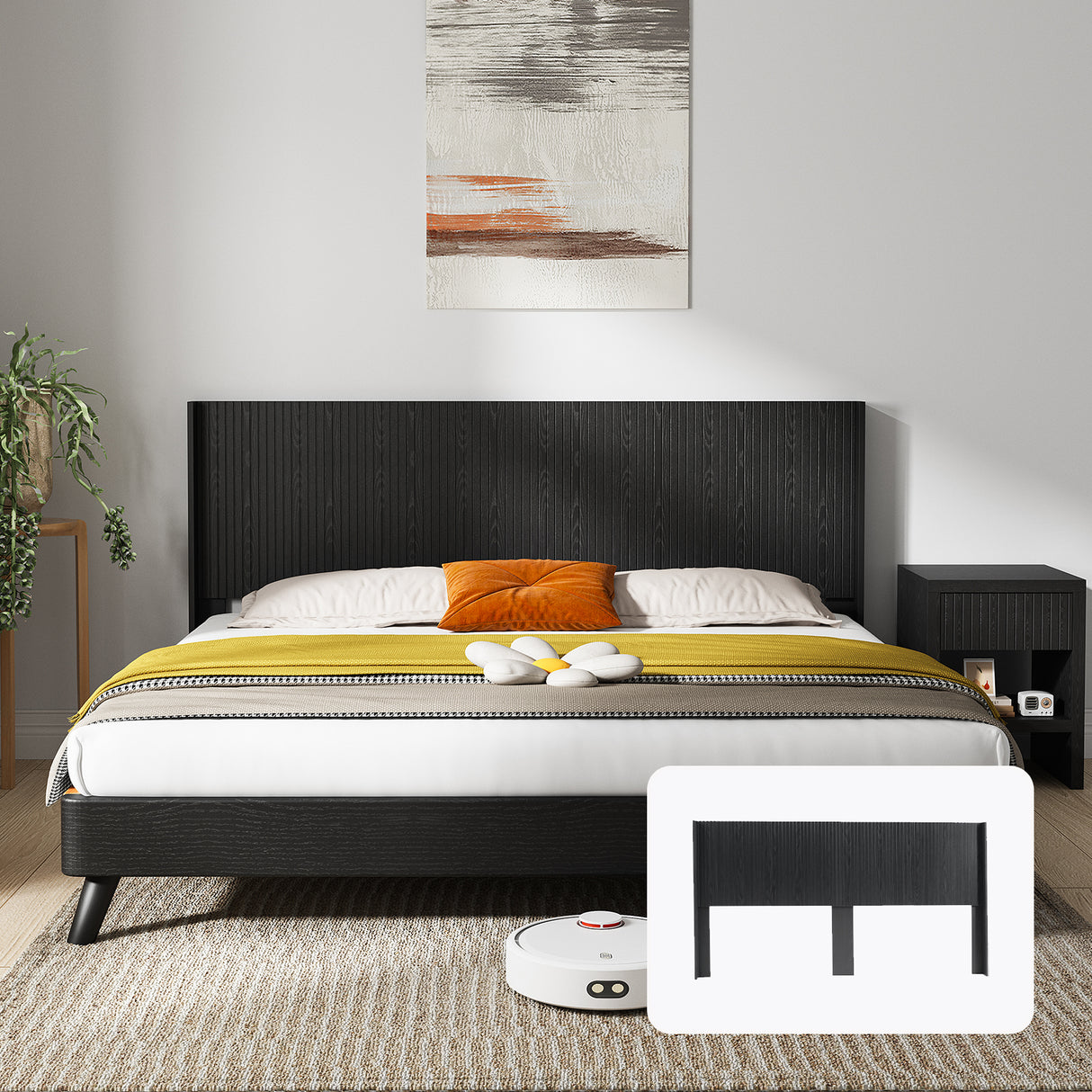 Black Woodgrain Solid Wood Farmhouse King Headboard