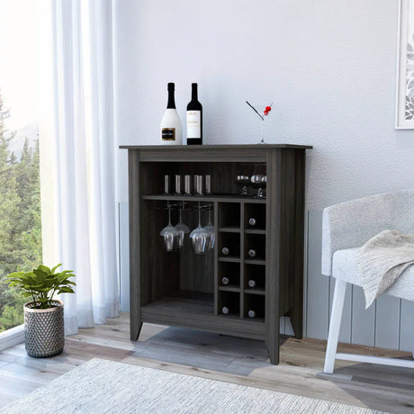 Particle Board Carbon Espresso Bar Cabinet With Wine Rack - Omega Lifestyles