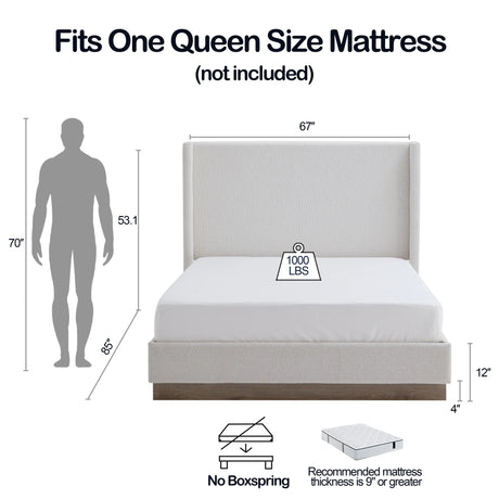 Queen Upholstered Wingback Bed Frame With Boucle Fabric - Omega Lifestyles