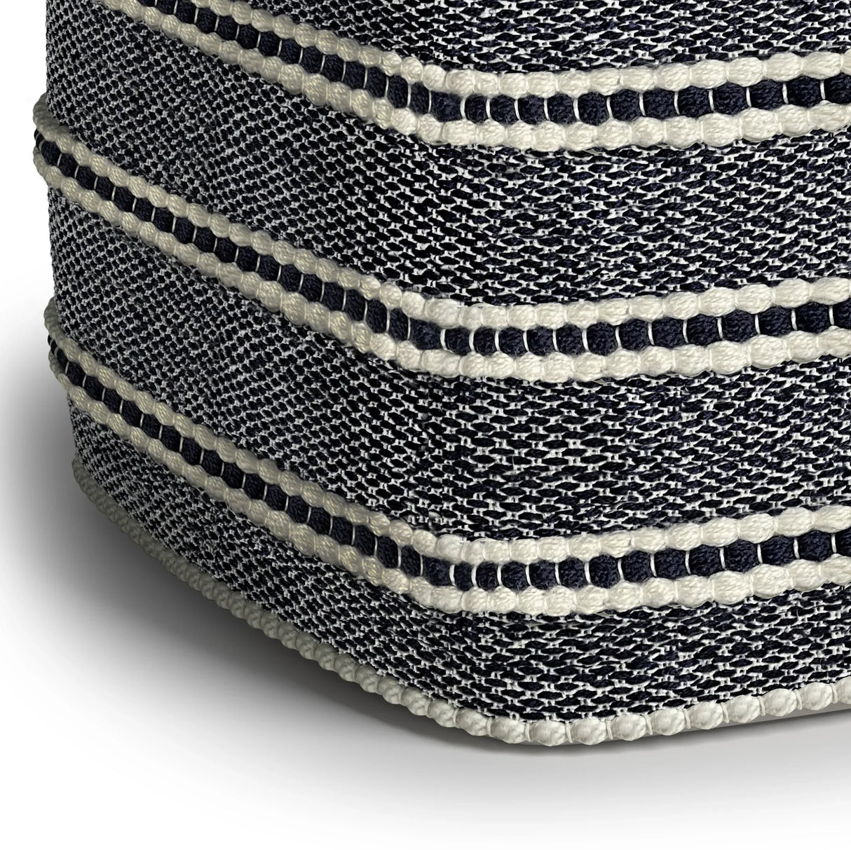 Square Woven Outdoor Indoor Navy White Pouf - Omega Lifestyles