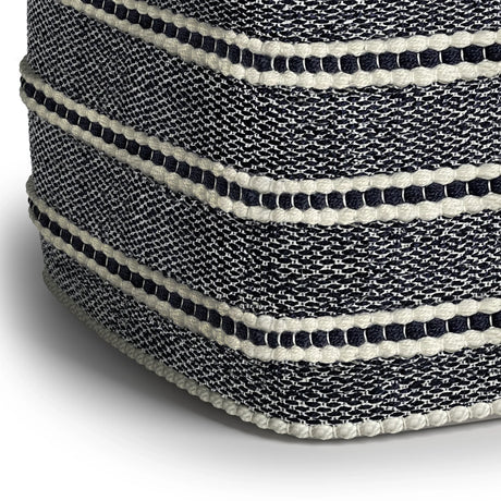 Square Woven Outdoor Indoor Navy White Pouf - Omega Lifestyles