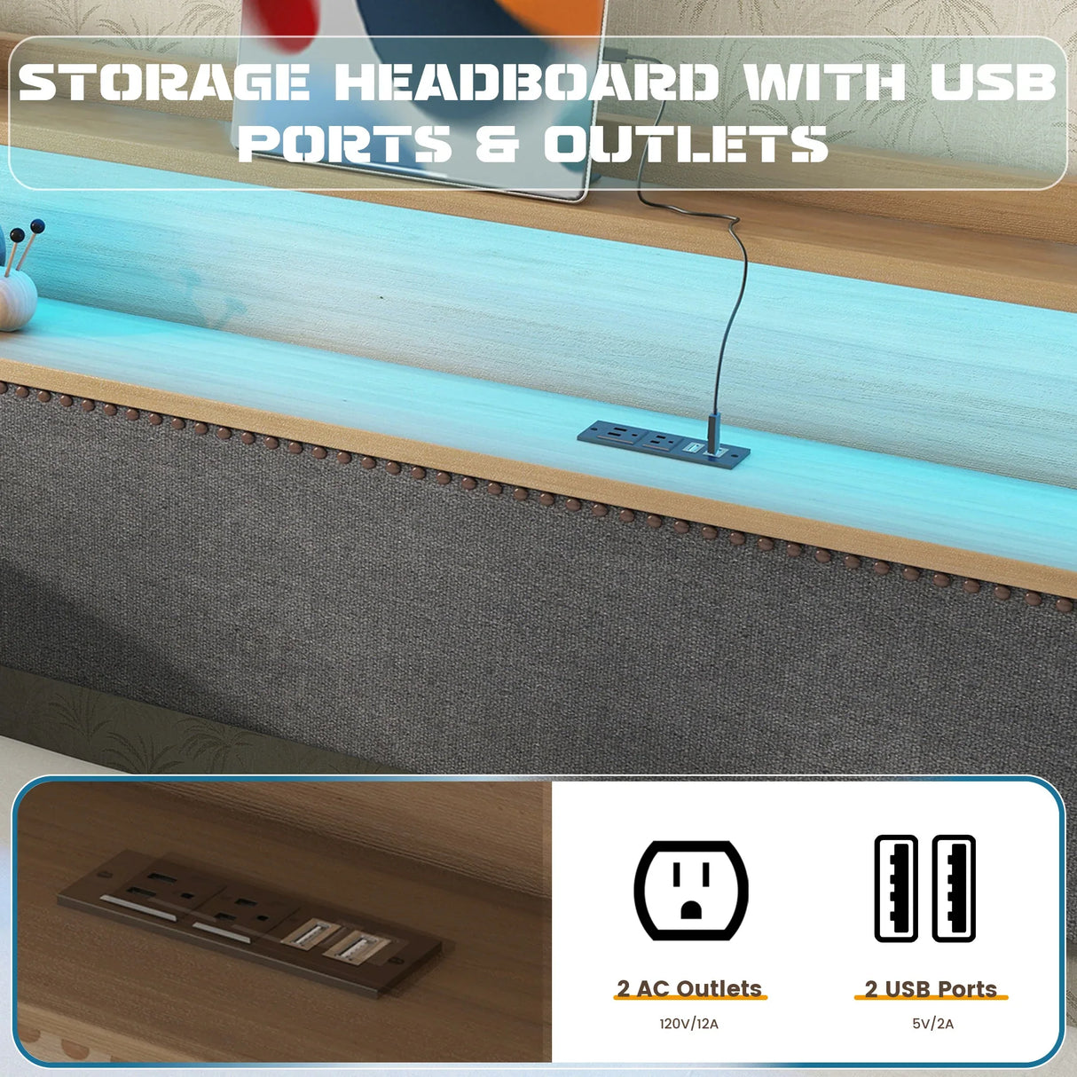 Twin Linen Upholstered Daybed With Trundle Charging Station - Omega Lifestyles