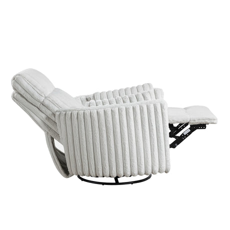 Gray Corduroy Recliner Chair With Swivel Glider And Pillows - Omega Lifestyles