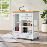 White Rolling Kitchen Island Cart With Drawers And Wheels - Omega Lifestyles