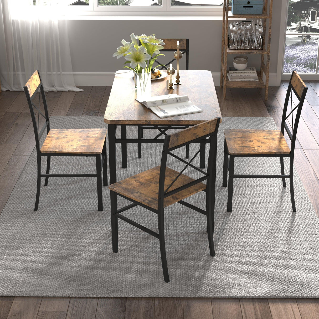 Compact Industrial MDF Metal Dining Table Set for 4 - Omega Lifestyles
