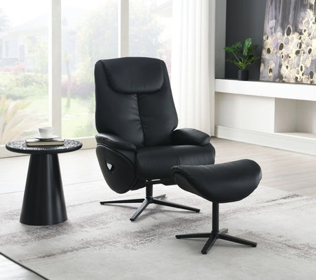 Black Top Grain Leather Swivel Accent Chair With Ottoman - Omega Lifestyles