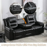 3 Seater Manual Recliner Chair With Cup Holders Black PU - Omega Lifestyles