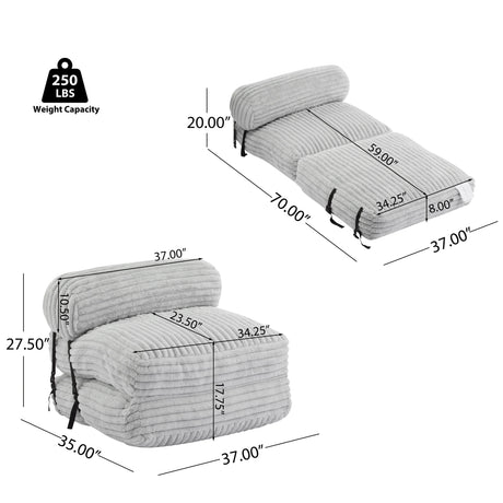 Soft Foldable Light Gray Faux-Fur Bean Bag Lounge Chair - Omega Lifestyles