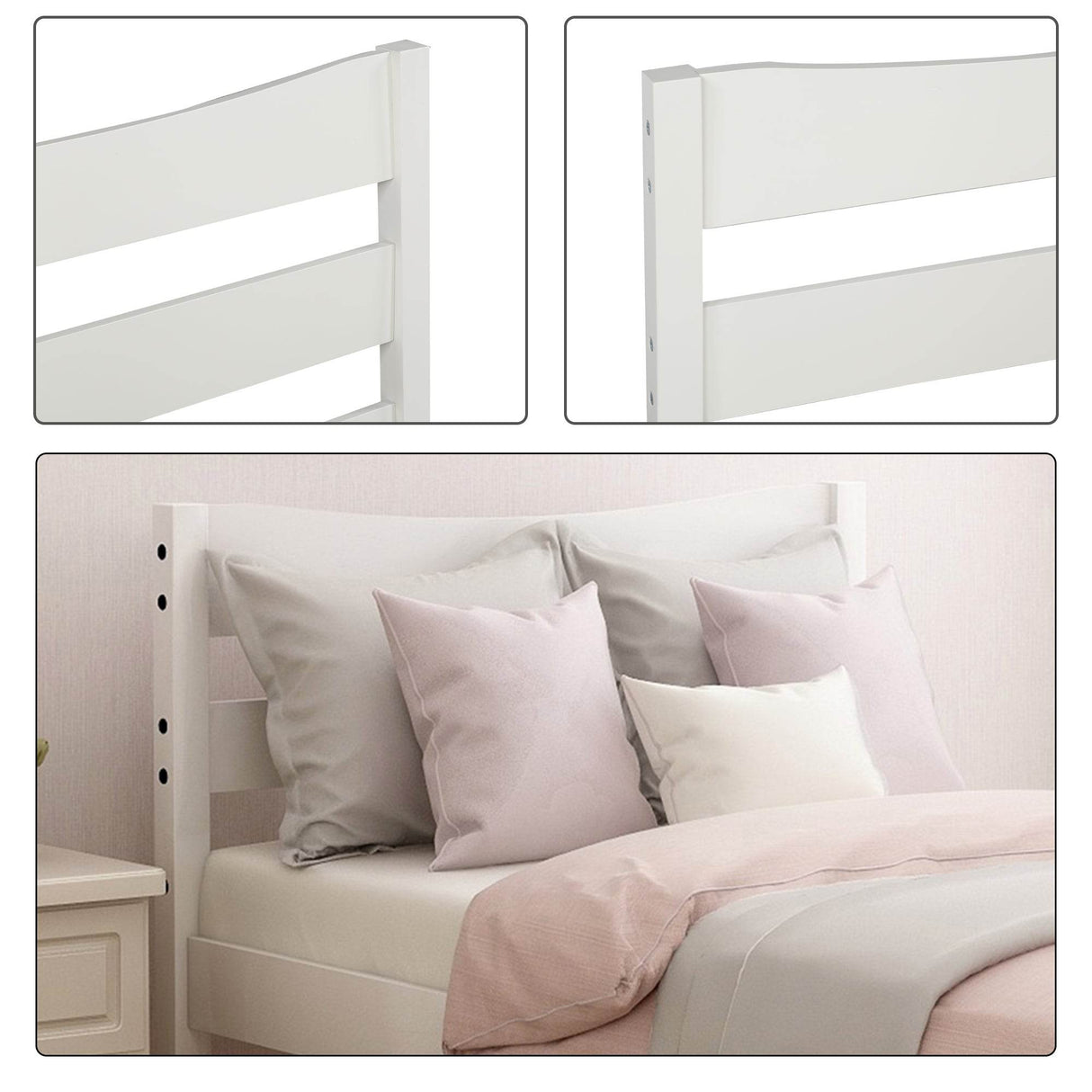 Twin Solid Wood Platform Bed With Headboard and Slats - Omega Lifestyles