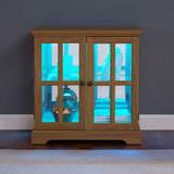 Antique Oak LED Glass Display Cabinet With Adjustable Shelves - Omega Lifestyles