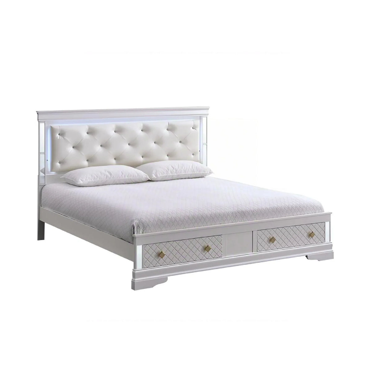Queen Wood Veneer Bed Frame With Tufted Upholstered Headboard - Omega Lifestyles
