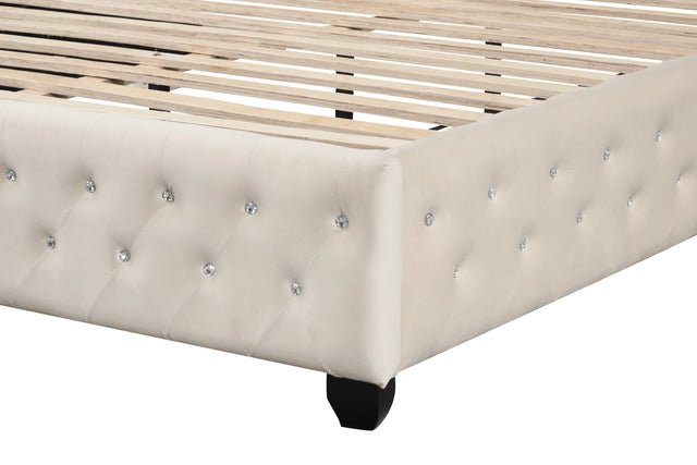 Crystal Tufted Upholstered Queen Wood Bed Frame - Omega Lifestyles